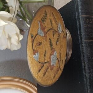 Vintage Solid Brass & Enamel Pedestal Bowl Brass Dish Trinket Floral Dish Decor